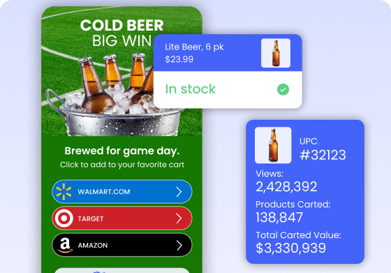 Beer promotion showing local inventory status and commerce performance metrics