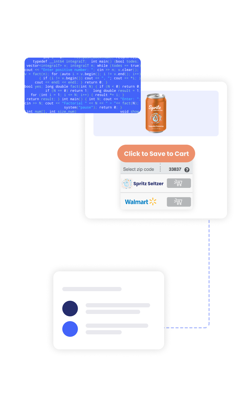 Flexible commerce integration connecting code, cart actions, and product data